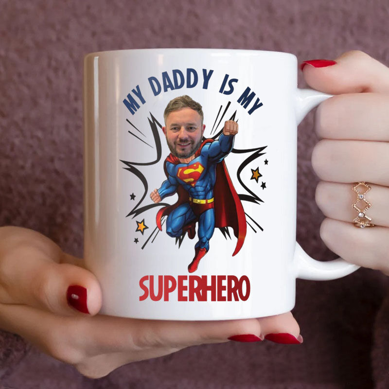 Individuelles Gesicht Foto Tasse besonderes Geschenk für tapferen Papa "My Daddy Is My Superhero"