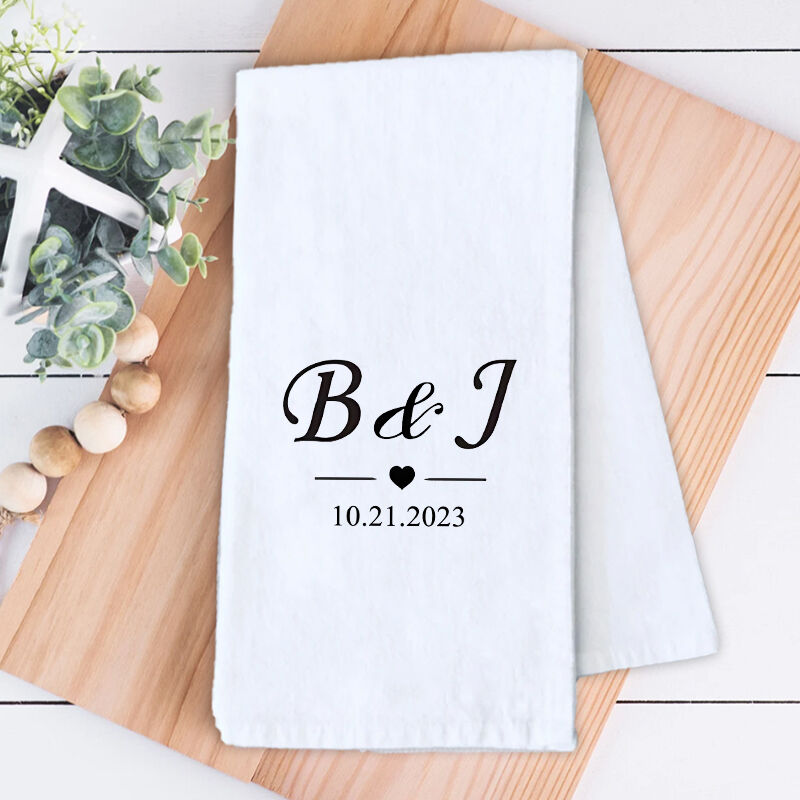 Personalized Towel with Custom Letter and Date Simple Elegant Design Gift for Anniversary