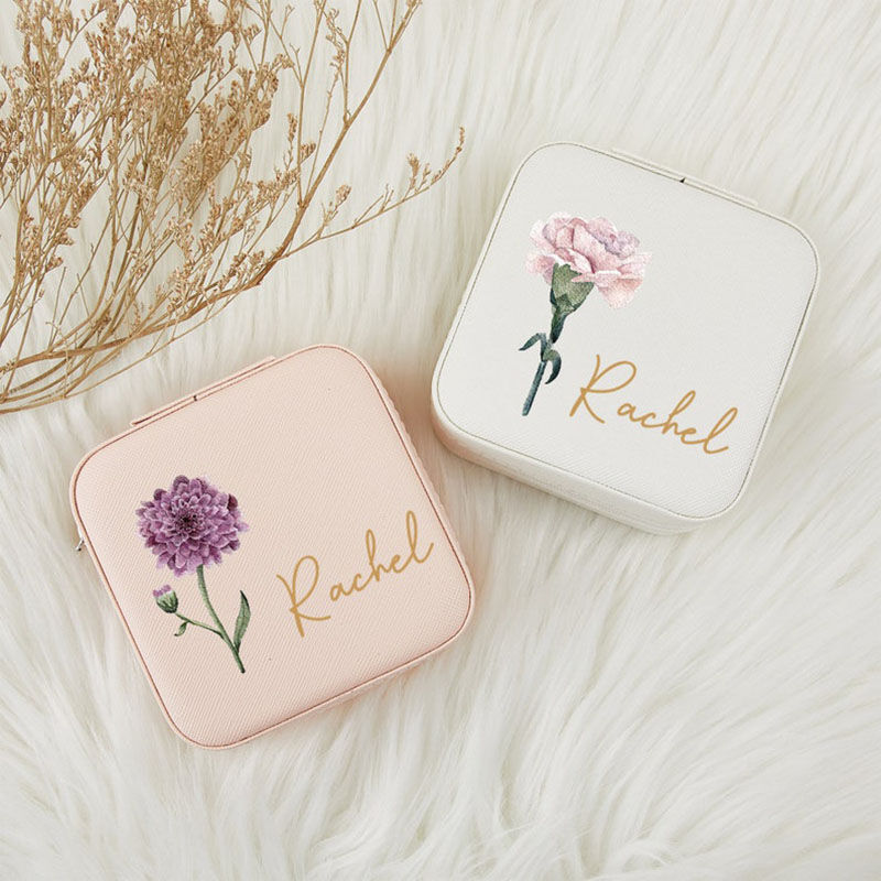 Personalized Jewelry Box With Custom Name And Birthday Flowers Unique Christmas Gift For Family