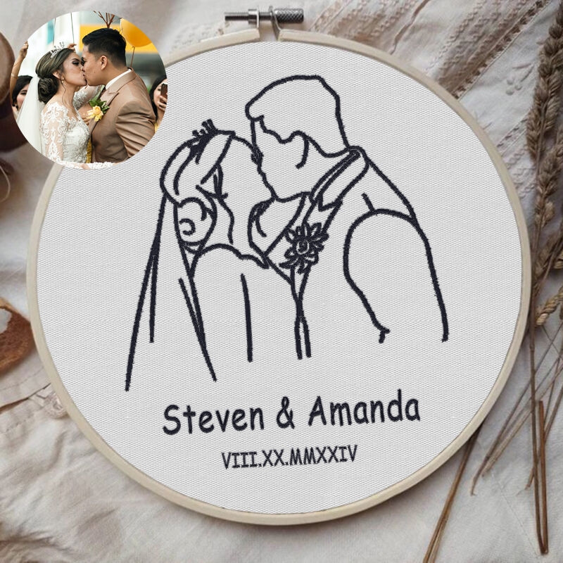 Custom Embroidery Hoop Custom Character Line Drawing Fun Decoration For Wedding