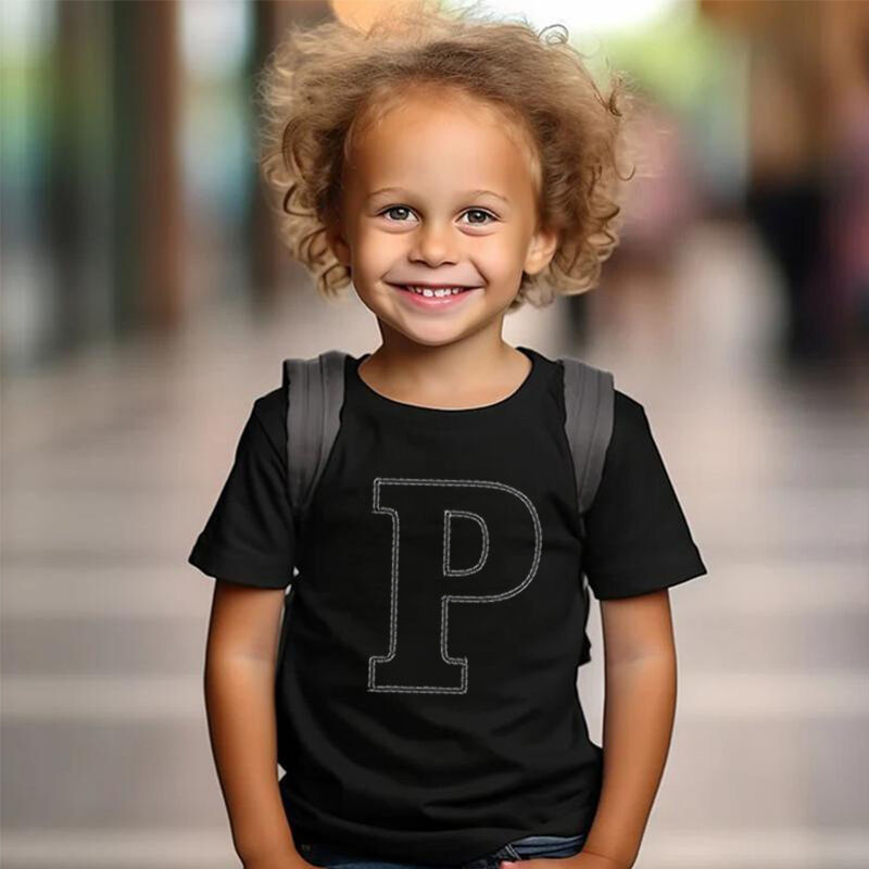 Personalized Kids Embroidered T-Shirt Custom Line Letters Warm Gift For Children