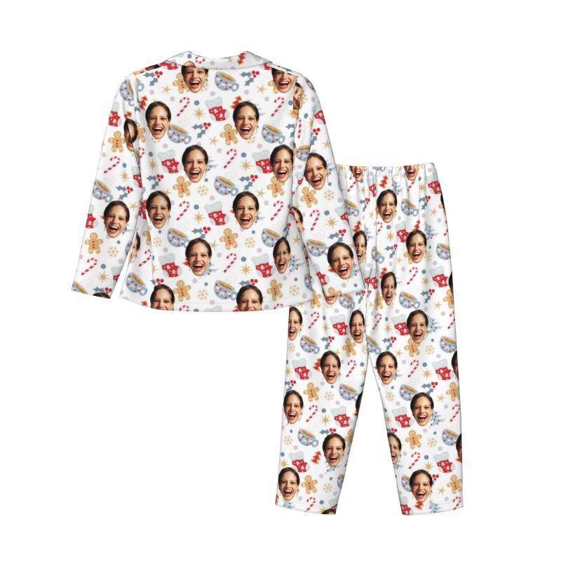 Personalisierte Pyjamas benutzerdefinierte Foto Lebkuchenmann Weihnachten Strumpf Baum Design Nettes Geschenk für Sie