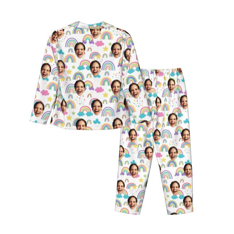 Personalisierte Pyjamas Foto niedlichen Wolken Regenbogen Regenmuster Design Vibrant Geschenk für Sie