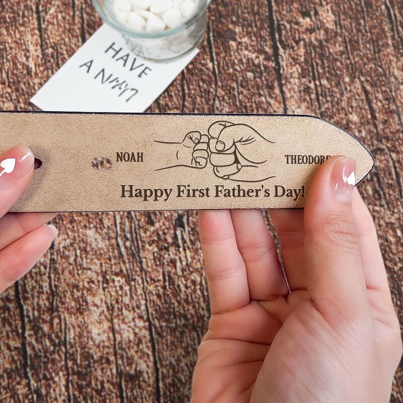 "Happy First Father's Day" Personalized Engraved Leather Belt Unique Gift for New Dad