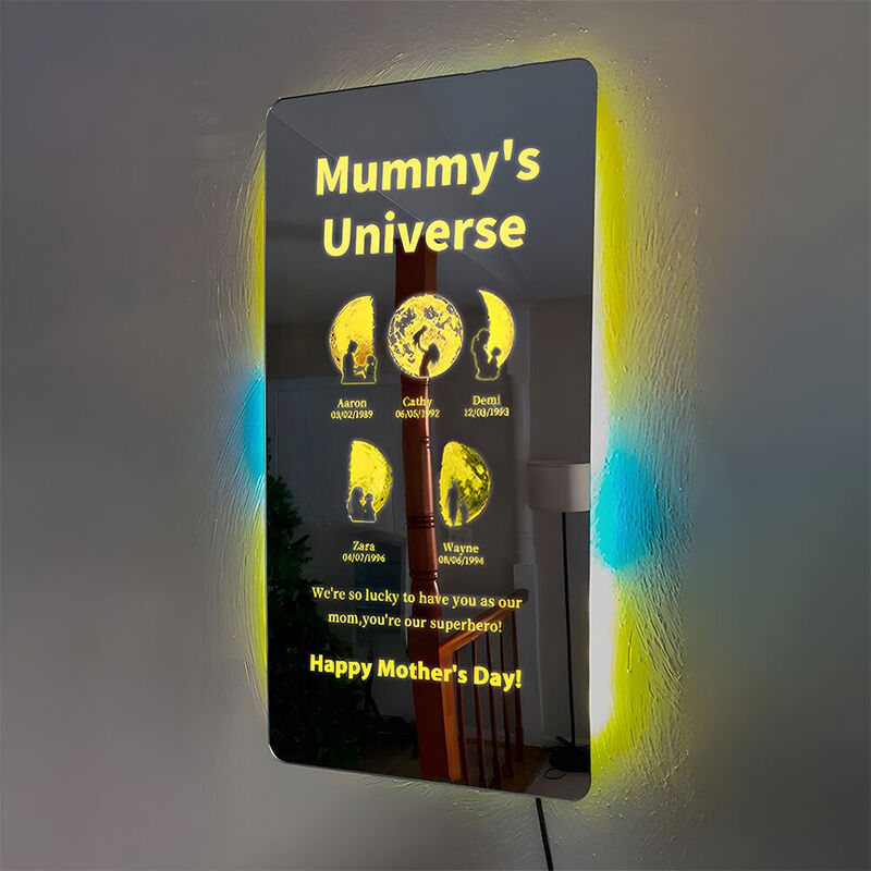 Personalisierte Mondphase Spiegel Lampe Mummy's Universe Besonderes Geschenk für Mutter