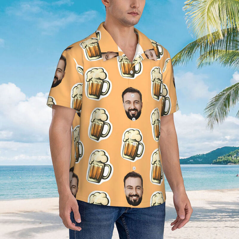 Individuelles Hawaiihemd mit Cartoon-Bier-Prints lässige Kurzarmhemden für Bierliebhaber