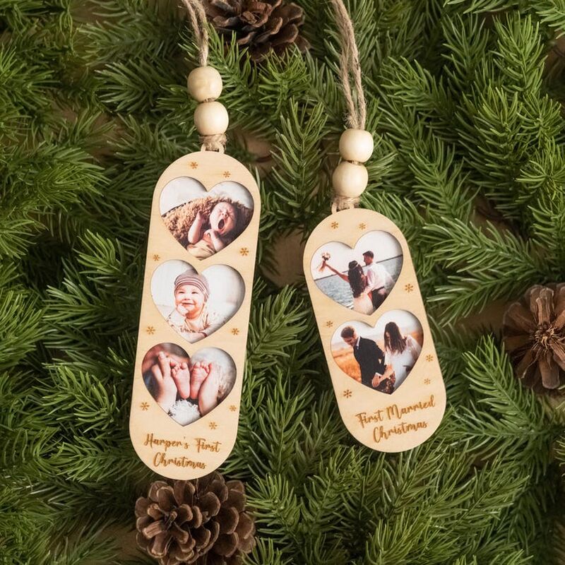 Personalisierte Weihnachtsornamente Individuelle herzförmige Fotogeschenke zu Weihnachten