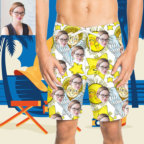 Pantaloni da Spiaggia Uomo Corti Personalizzati con Faccia Stella e Sole