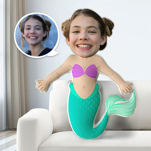 Custom Face Pillow Green Mermaid 3D Portrait Personalized Photo Pillow Funny Gifts