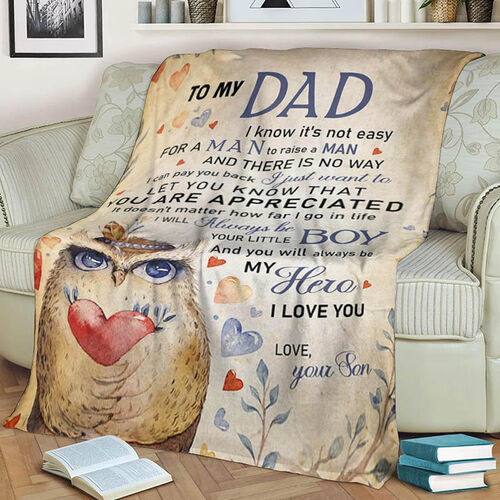 Personalized Flannel Letter Blanket Owl Pattern Blanket Gift from Son for Dad