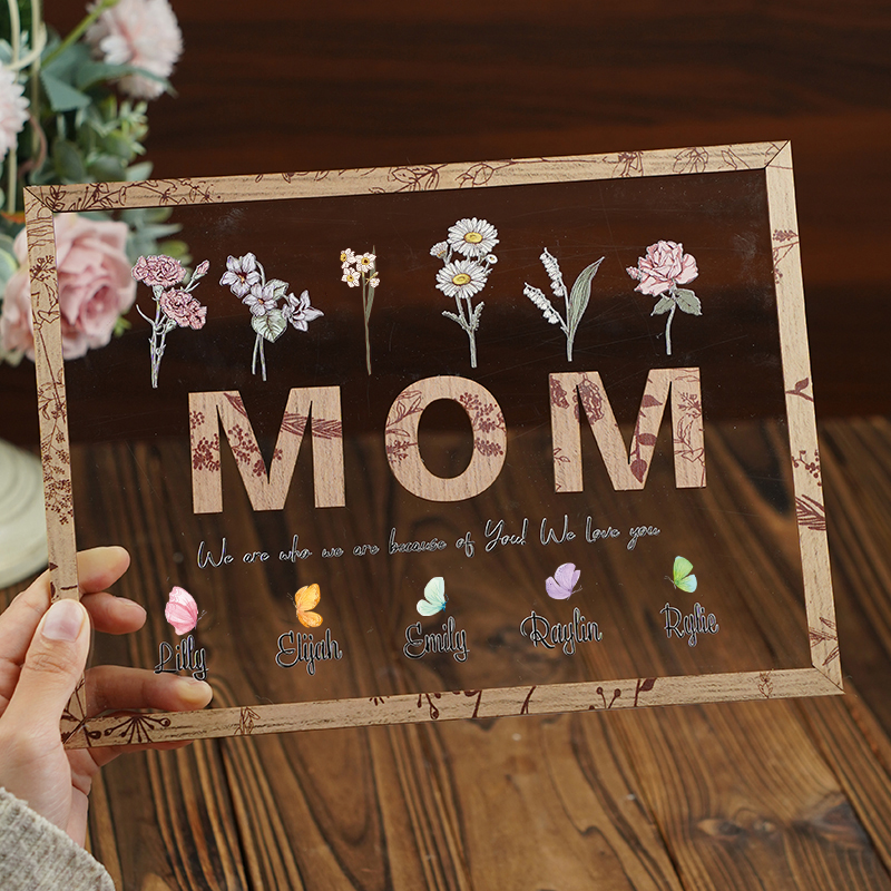 Personalized Name Wooden Acrylic Frame with Butterflies Pattern Beautiful Gift for Mom