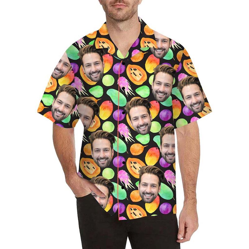 Chemise hawaïenne à impression intégrale pour hommes Personnalisé Visage Fruit Collection