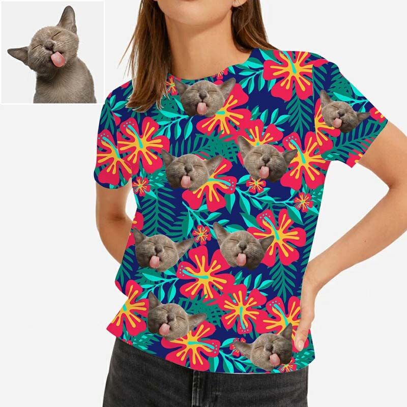Custom Hawaiian Women's  T-Shirt Printed with Red Flowers