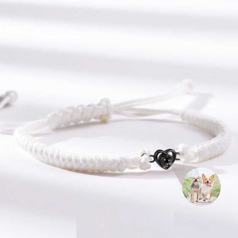 Custom Simple Fashion White String Heart Shaped Picture Projection Bracelet