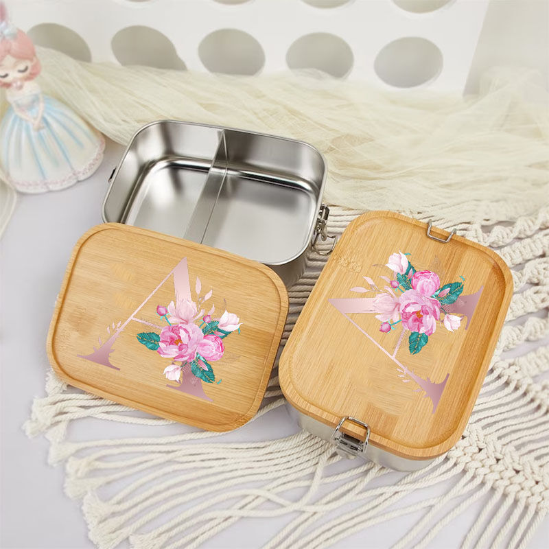 Personalized Lunch Box Custom Capital Letters With Flowers