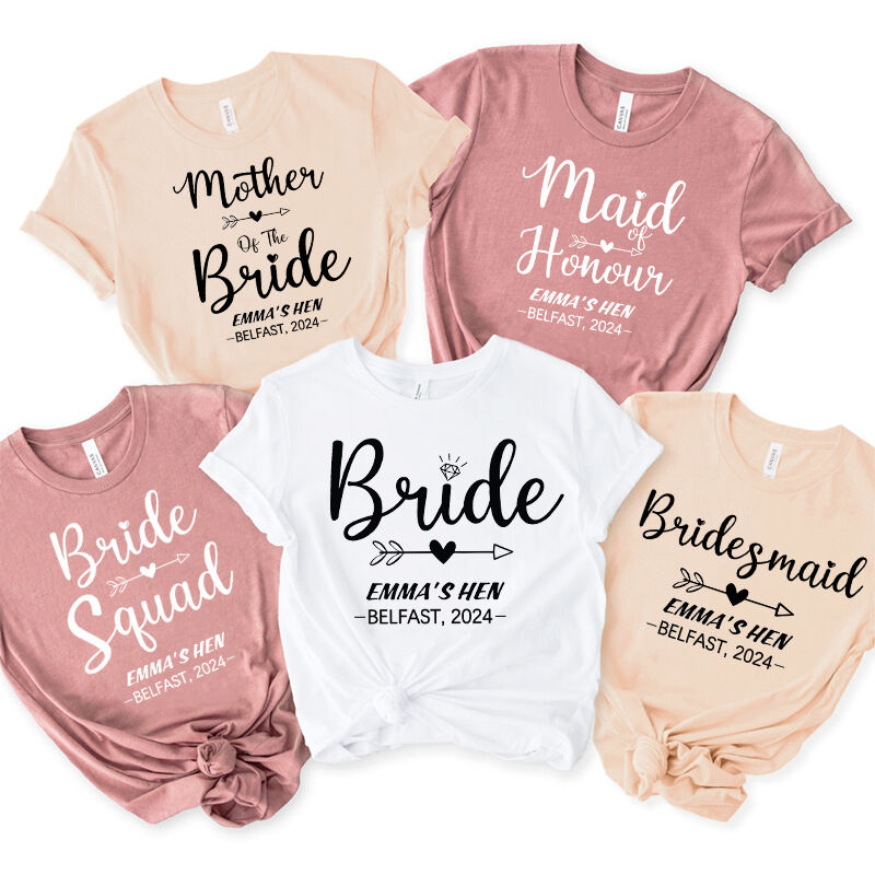 Personalized T-shirt Bride Squad with Custom Name and Date Design Great Hen Party Gift