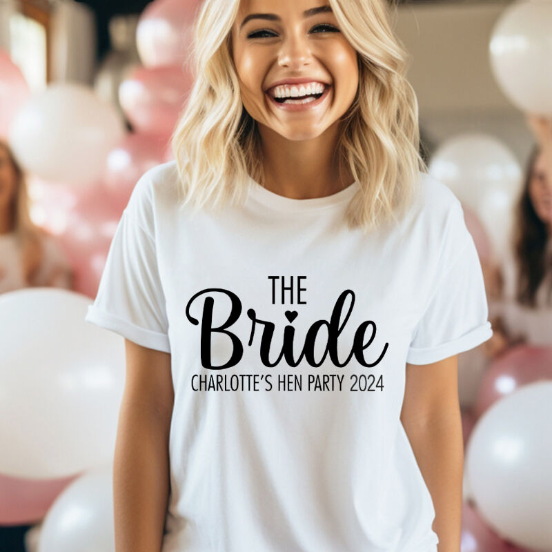 Personalisiertes T-Shirt Team Braut mit individuellem Namen und Datum Lustiges Geschenk für Junggesellinnenabschied