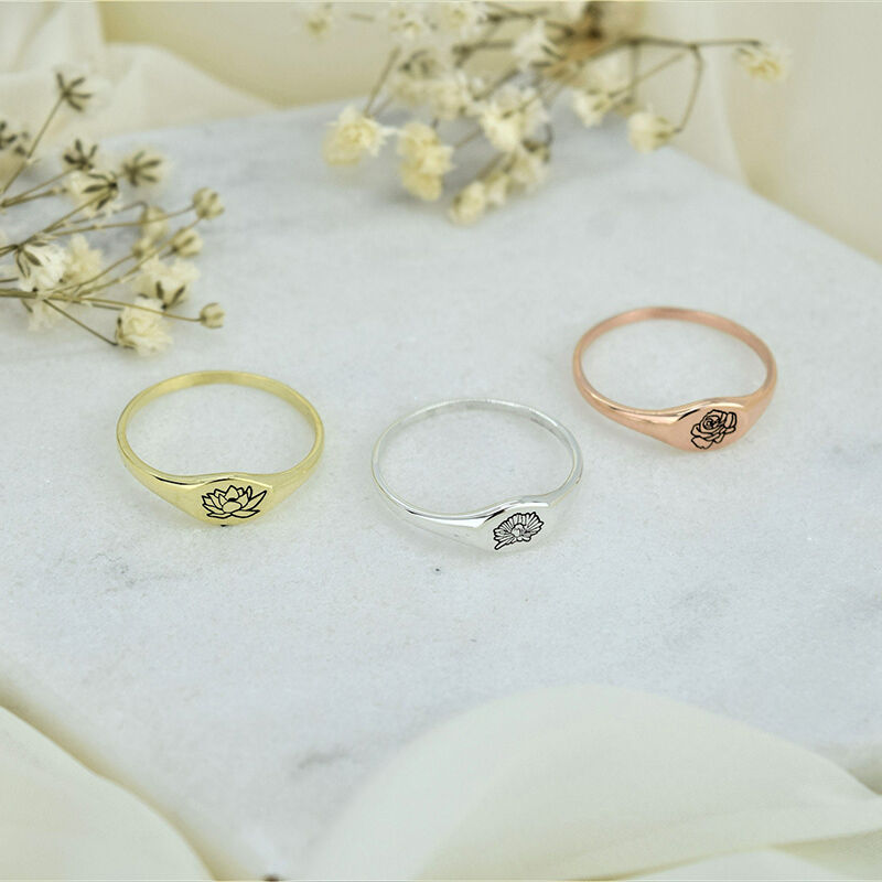 Personalized Birthflower Ring Simple And Interesting Gift for Girlfriend