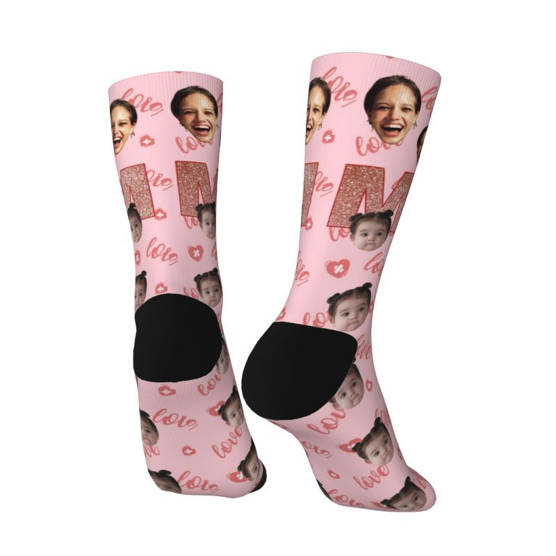 Hot Stamping "MOM" Personalisierte Gesicht Socken mit Baby-Foto hinzugefügt