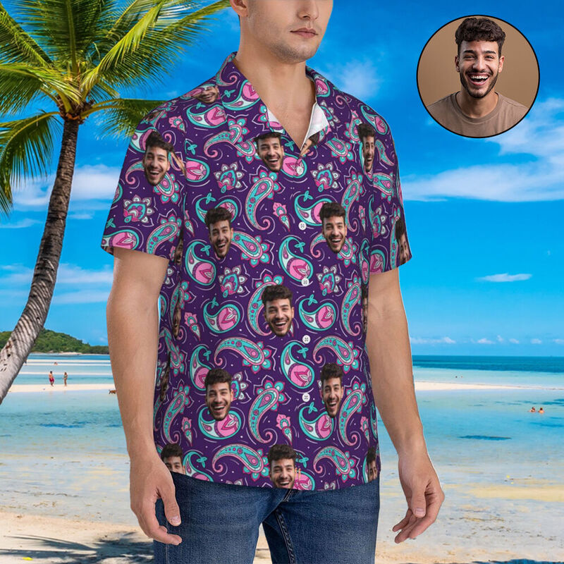 Personalisiertes lila Hawaiihemd Tropischer Stil Casual Shirts für Männer