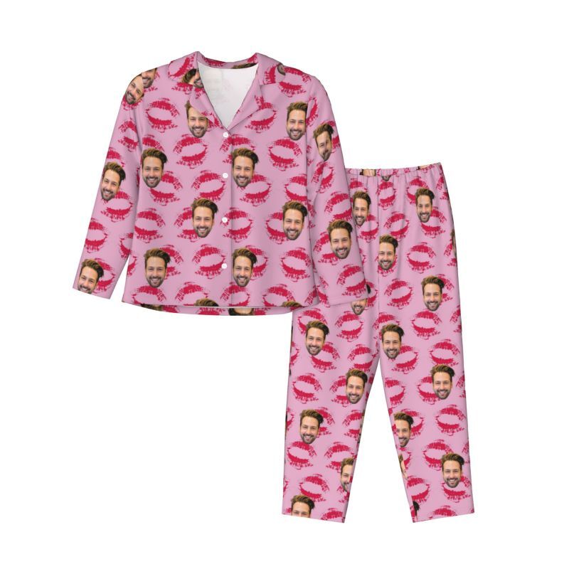 Personalized Pajamas Custom Couple Photo Passionate Kiss Pattern Design Perfect Gift for Lovers