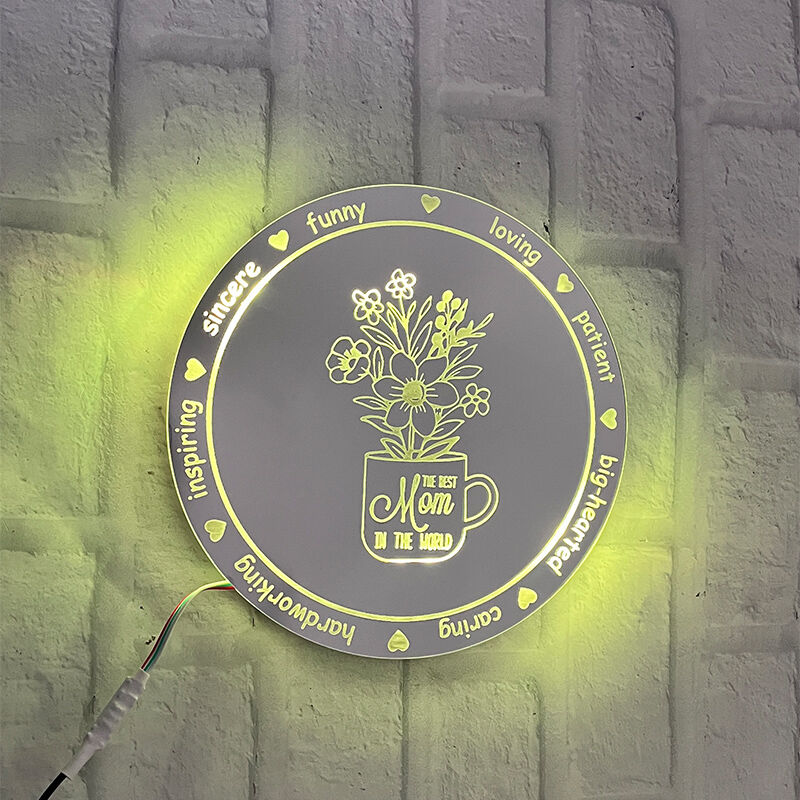 Personalisierte runde Spiegel-Lampe mit Blumenstrauß-Muster Warmes Geschenk zum Muttertag