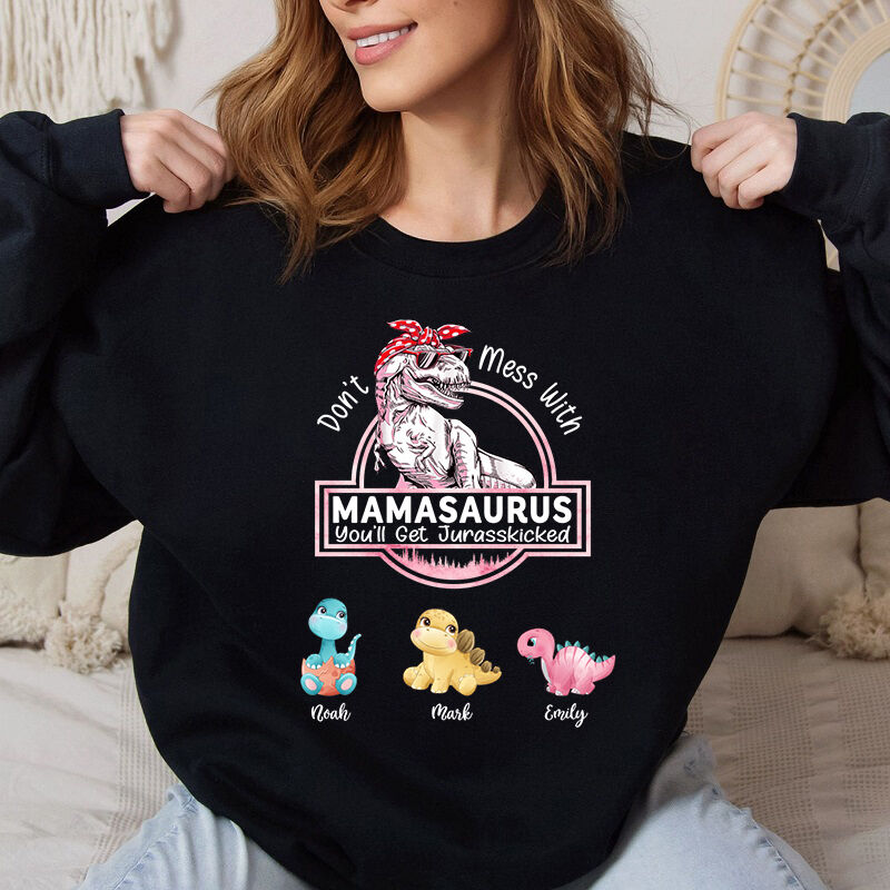 Personalized Sweatshirt Mamasaurus with Optional Cartoon Dinosaurs Pattern Creative Mother's Day Gift