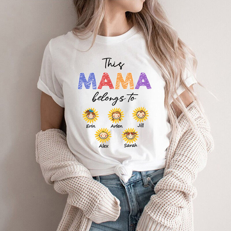 Personalized T-shirt This Mom Belongs To Kids Custom Sunflower Design Perfect Mother's Day Gift