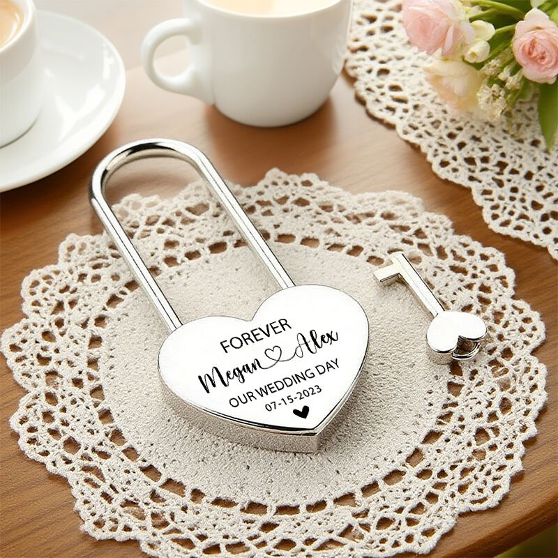 Personalized Heart Lock Love Padlock Custom Names Romantic Engagement Wedding Gift for Couples