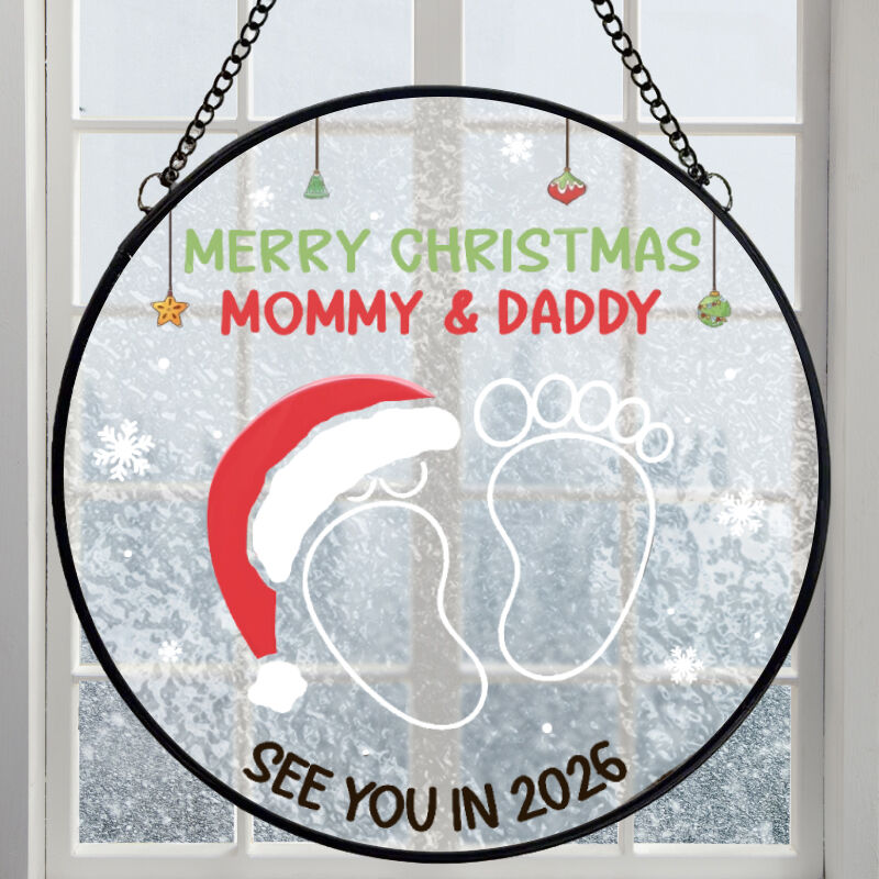 Portavivere personalizzato in vetro colorato da appendere alla finestra per baby shower natalizio per neo-genitori