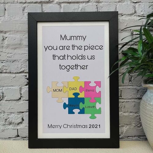 Personalisiertes Mom & Dad Puzzle Pieces Namensschild Geschenk für Mami