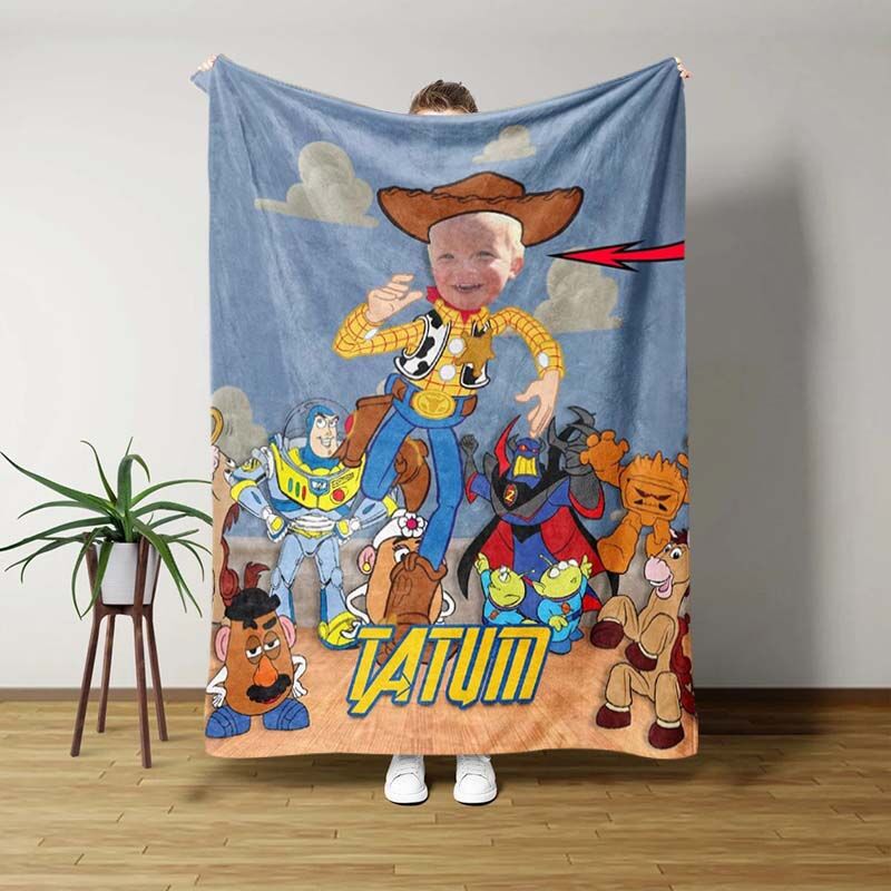 Personalized Toy World Photo Blanket for Playful Baby Boy