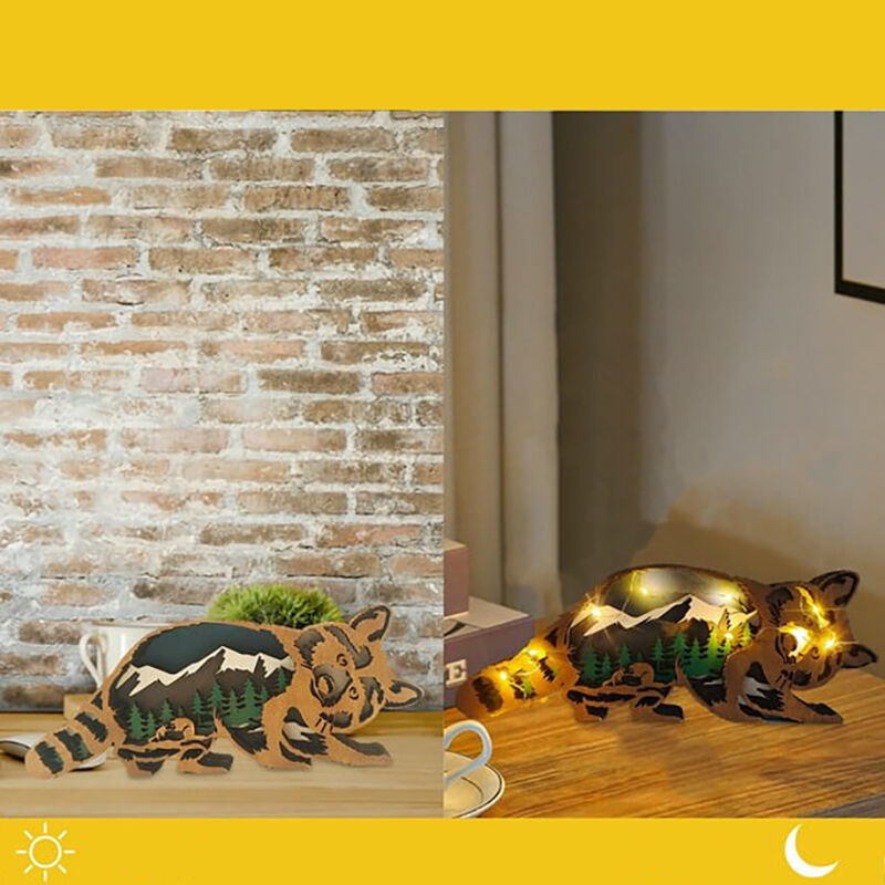 Raccoon 3D Wood Carving Decorative Light Lovely Present for Family