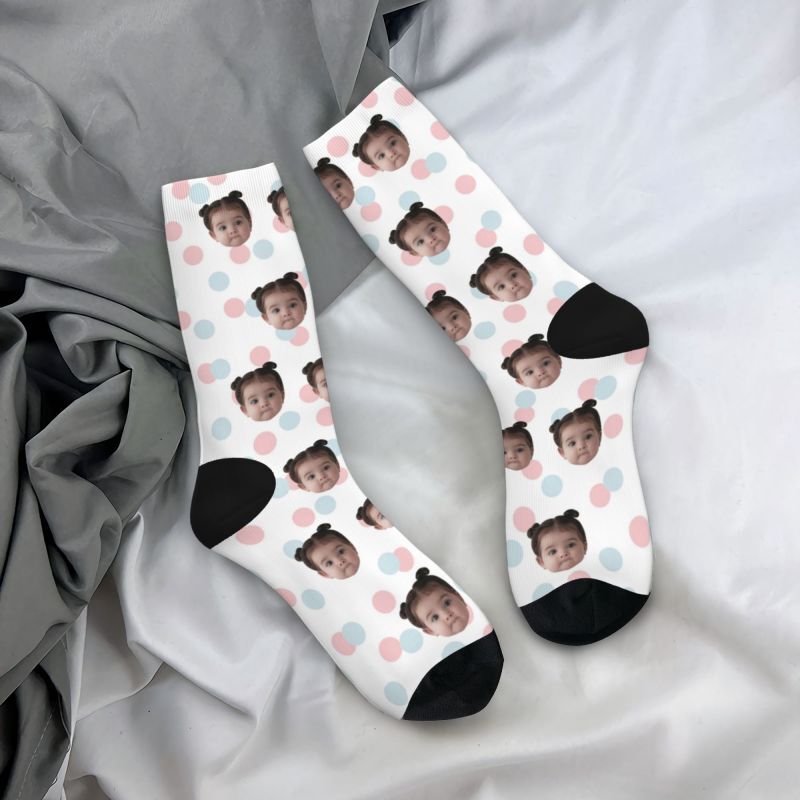 Customized Photo Socks Breathable Material with Colorful Polka Dots for Friends