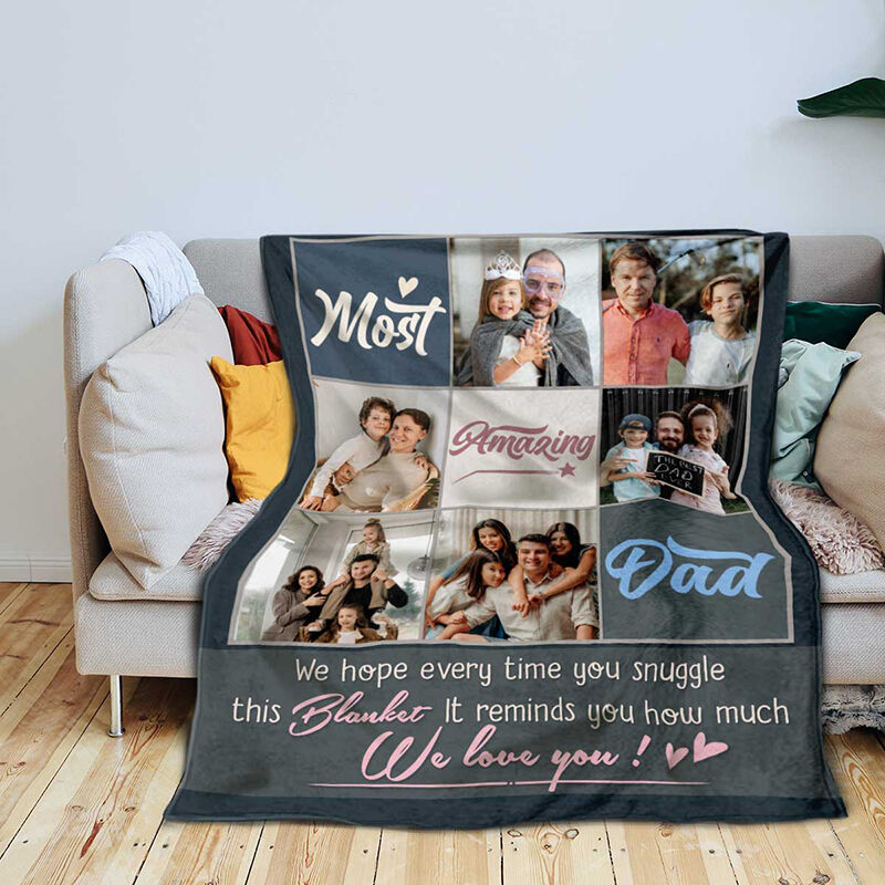 Personalized Picture Blanket Best Present for Dad "We Love You"