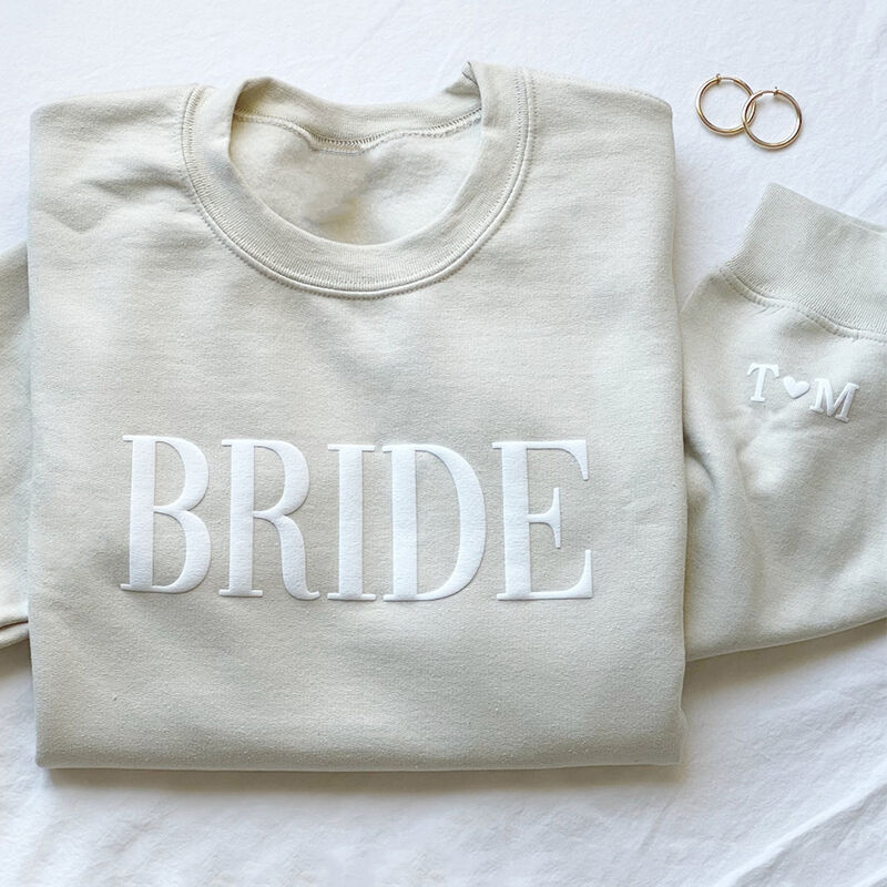 Personalized Sweatshirt Puff Print Bride with Custom Letters Design Perfect Gift for Couple