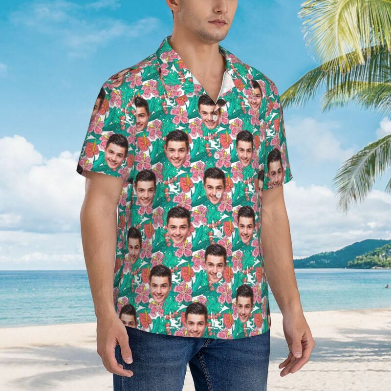 Camisa Hawaiana Personalizada con Estampado Floral Rosa Regalo para Seres Queridos