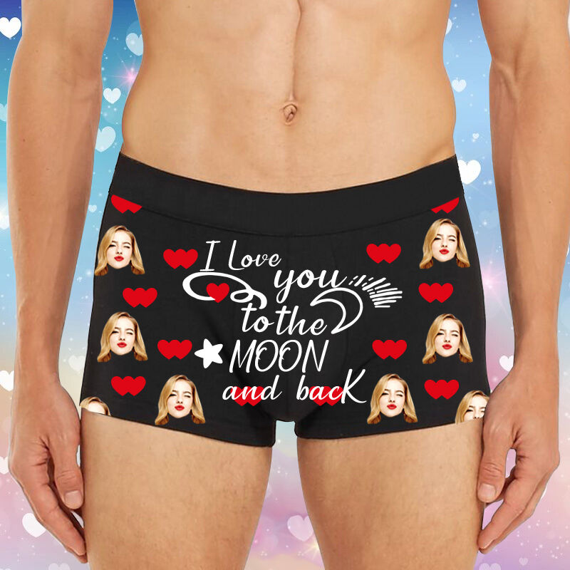 Personalisierte Foto Herren Unterwäsche Boxershorts Cooles Geschenk für ihn "Ich liebe dich bis zum Mond und zurück"