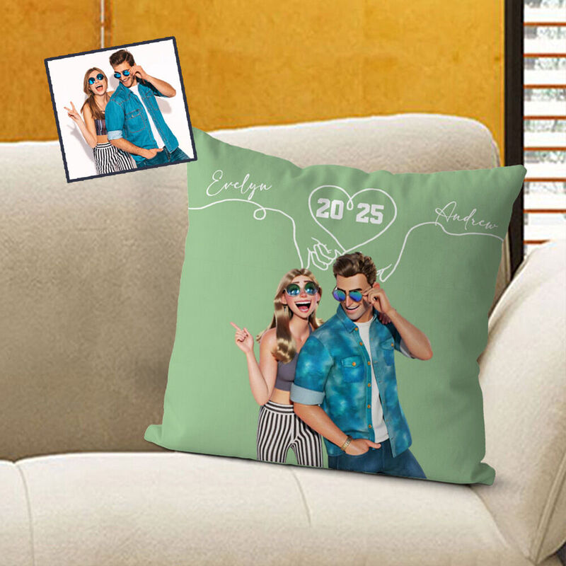 Oreiller en dessin animé personnalisé photos de couple personnalisées cadeau romantique de la Saint-Valentin pour elle
