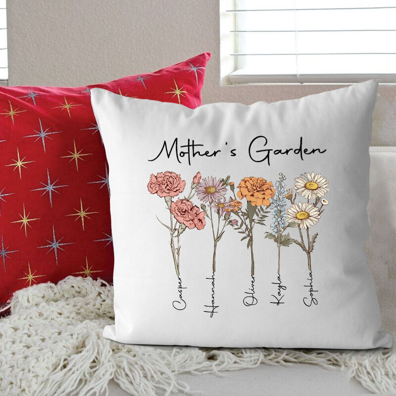 Personlig födelsedagsblomma kudde present till mormor och mamma trädgårdskudde för mors dag