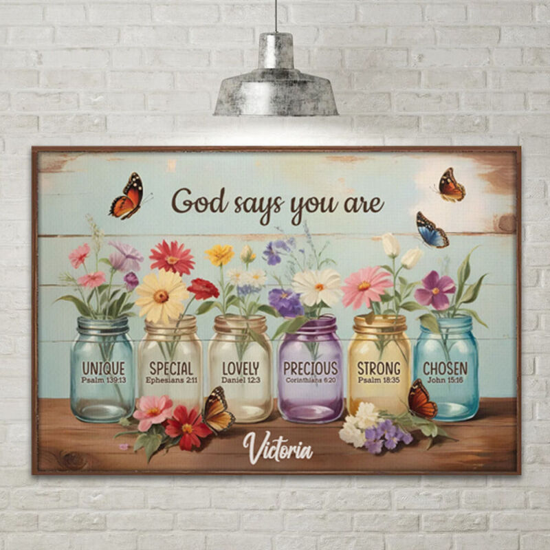 Personalized Name Canvas Wall Art with Colorful Butterflies And Flowers Pattern Best Gift for Her