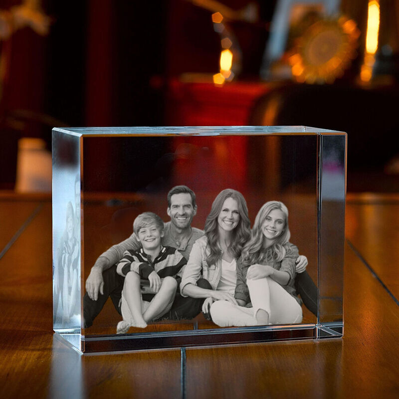 Aangepaste 3D-kristal foto kubus Keepsake familieportret kristal ornamenten voor vaderdag