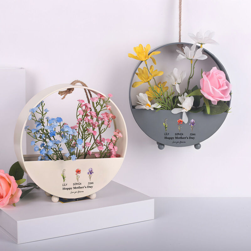 Personligt namn Smidesjärn blomkruka med anpassade födelsedagsblommor Enkel present till mamma