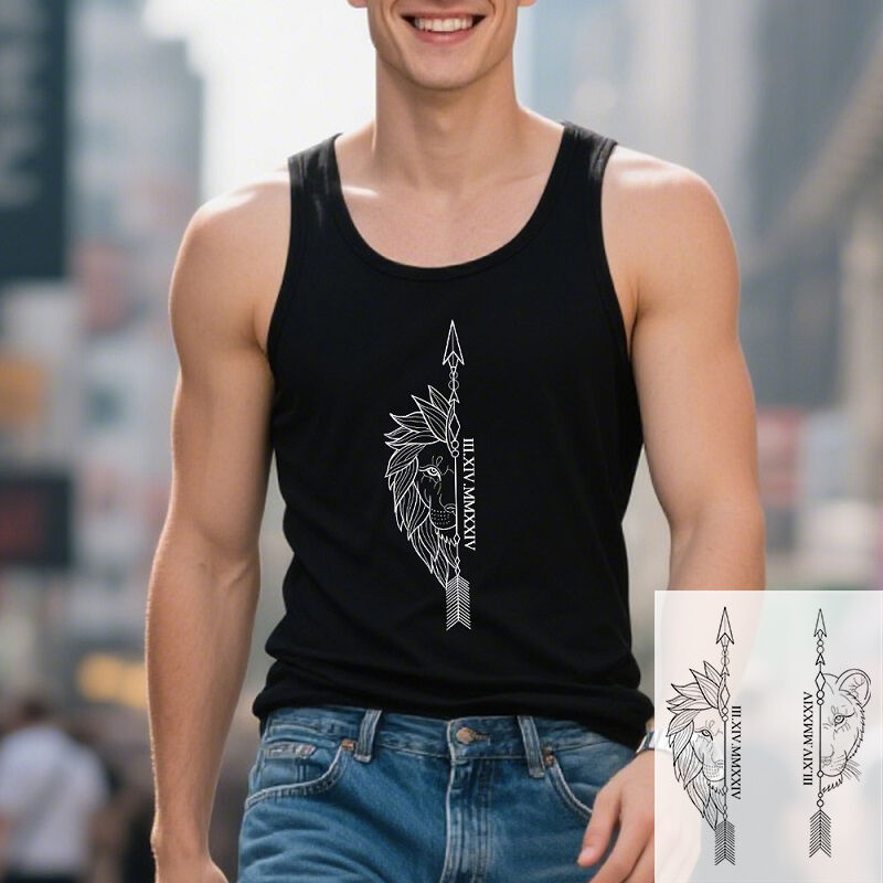 Personalized Tank Top Cool Lion King Couple with Custom Roman Numeral Date Gift for Lovers