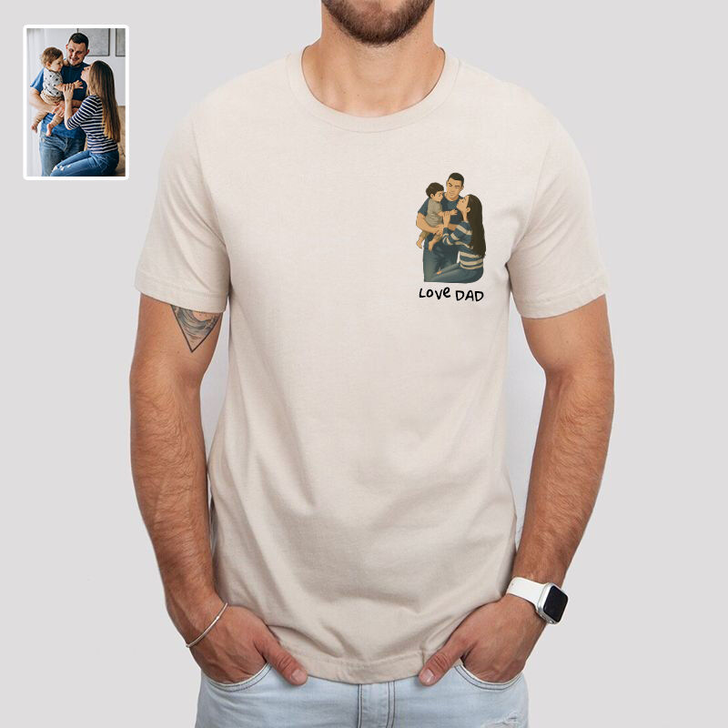 Personalized T-shirt Custom Dad and Kid Photo Ghibli Anime Style Design Warm Gift for Dear Papa