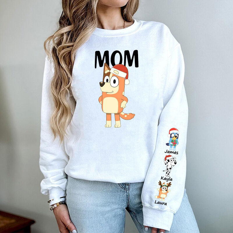 Personalized Sweatshirt Custom Bluey Mama Cartoon Pattern Christmas Design Perfect Gift for Mom