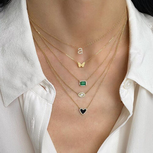 Drawelry Collar de diamantes con letra minúscula con colgante inicial personalizado