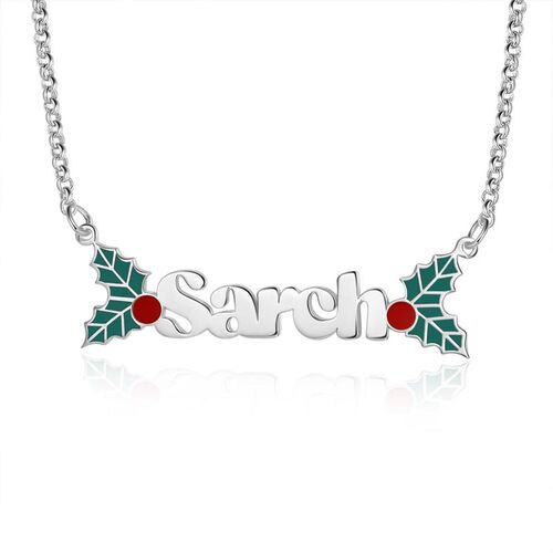 Personalized Christmas Holly Name Necklace