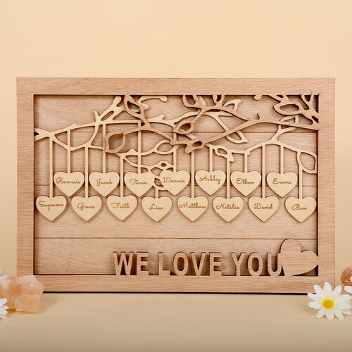 "We Love You" Personalised Heart Engraved Name Frame