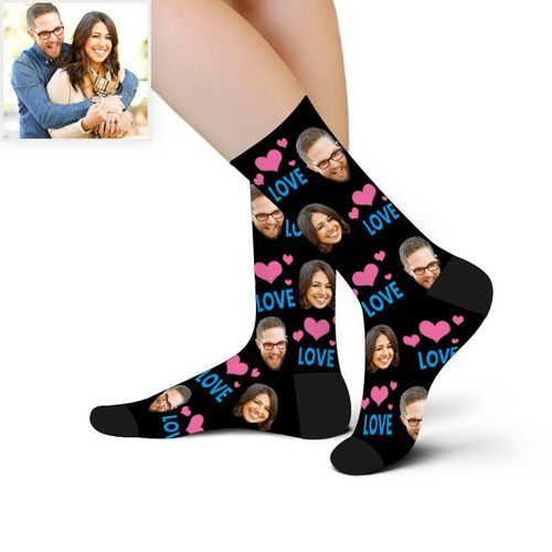 Custom Face Picture Socks Printed with Heart&Love Pattern Gift for Couple
